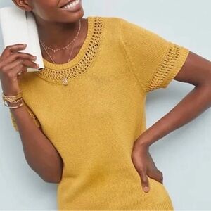 Anthropologie Mustard Crochet Accent Top